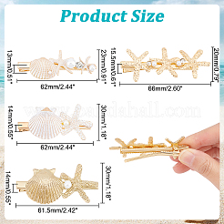 4種類のスタイルの鉄製ワニ口ヘアクリップ4個  合金パーツ  合金ヒトデ/貝殻とプラスチックビーズまたは樹脂ビーズとラインストーン付き  ミックスカラー  32x27mm&nbsp;PHAR-PH0001-11