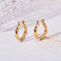 キュービックジルコニア付きシェルパールフープピアス  430ステンレススチール製ハーフフープピアス（女性用）  ゴールドカラー  25x4mm  ピン：1mm&nbsp;JE954A