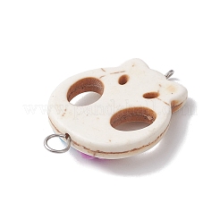 ハロウィーンの頭蓋骨の合成ターコイズコネクタチャーム、花の樹脂付き  ミックスカラー  36x25x7mm  穴：2~5mm&nbsp;PALLOY-JF02780