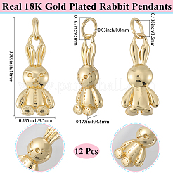 真鍮製ペンダント12個  兎  ラックめっき  カドミウムフリー＆鉛フリー  長持ちメッキ  丸カン付き  18KGP本金メッキ  18x8.5x4.5mm  穴：3.5mm&nbsp;KK-BBC0019-16
