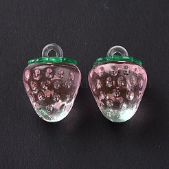 透明なアクリルパーツ  苺  ピンク  18x13.5mm  穴：1.6mm&nbsp;X-OACR-C003-02B