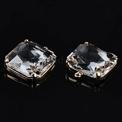 クリアガラスペンダント  明るい金色の真鍮のパーツと  長持ちメッキ  多面カット  長方形  透明  21x19x6mm  穴：1mm&nbsp;GLAA-Q088-020