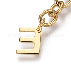 304ステンレススチールチェーンエクステンダー  アズキチェーンとレターチャーム付き  ゴールドカラー  文字.e  67.5mm  リンク：8x6x1.3mm  文字e：11x8.5x0.7mm&nbsp;X-STAS-K206-09G-E