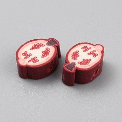 手作り樹脂粘土ビーズ  フルーツのチャーム  レッド  8.5x12x4.5mm  穴：1.6mm&nbsp;FIND-TAC0036-003B