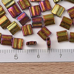 MIYUKIティラビーズ  日本製シードビーズ  2穴  （TL462)メタリックゴールドアイリス  5x5x1.9mm  穴：0.8mm  約590個/50g&nbsp;SEED-X0054-TL0462