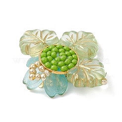 Brass Glass Seed Beaded Flower Pendants&nbsp;PALLOY-MZ01118-02