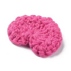ハート手作りかぎ針編み綿飾りアクセサリー  diyの裁縫工芸品の装飾用  フクシア  29~34x35~38x3~3.5mm&nbsp;AJEW-WH0326-52N