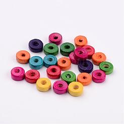鉛フリーフラットラウンド天然木ビーズ  染め  8x3mm  穴：約2mm&nbsp;X-YTB021