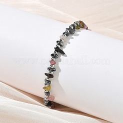 Natural Multicolor Tourmaline Chip & Non-magnetic Synthetic Hematite Beaded Bracelet for Women&nbsp;BJEW-Z148-02P-06