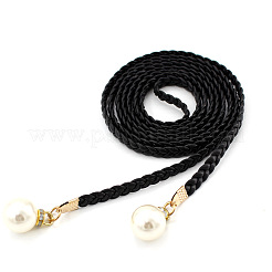 Imitation Leather Braided Belly Belt with Plastic Imitation Pearl Round Bead&nbsp;WG11EBA-03