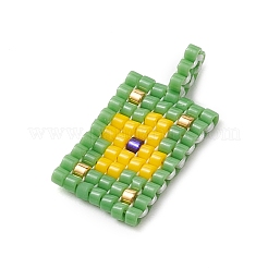 ガラスシードビーズペンダント2個  風の目/十字模様の長方形  ミックスカラー  20x10x1.5mm  穴：2mm  2個/セット&nbsp;PALLOY-MZ00246