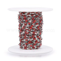 304ステンレススチールリンクチェーン  スプールで  エナメル  ハンダ付け  ステンレス鋼色  レッド  4~10x2x0.4~2mm  約32.8フィート（10m）/ロール&nbsp;CHS-F002-B09