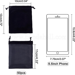 レクタングルベルベットポーチ  巾着袋  ギフトバッグ  ブラック  12x10cm  50個/セット&nbsp;TP-PH0001-01