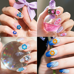 ステンレス鋼の DIY ネイルアート テンプレート  テンプレートツール  長方形  花  12x6cm  3個/セット&nbsp;MRMJ-WH0092-165