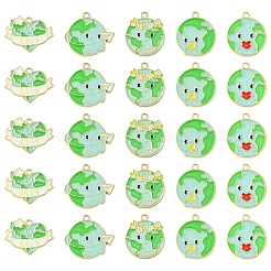 10個 5スタイル 合金エンマエルペンダント  ゴールドカラー  地球の魅力  混合図形  19~24.5x21~26x1mm  穴：1.8mm  2個/スタイル&nbsp;ENAM-FS0002-18