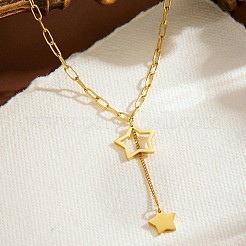 201 Stainless Steel Star Tassel Pendant Paperclip Chain Necklaces for Women&nbsp;WG5B46F-01