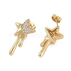 女性用真鍮クリアキュービックジルコニアスタッドピアス  長持ちメッキ  スター  18KGP本金メッキ  25x13.5mm&nbsp;EJEW-D280-03G-02