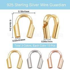 30個3色925スターリングシルバーワイヤーガーディアンとプロテクター  ミックスカラー  4.5x4x1mm  穴：0.6mm  10個/カラー&nbsp;STER-BBC0006-05A