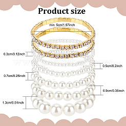 7個 7スタイル プラスチック イミテーションパール ラウンドビーズ ストレッチブレスレットセット  女性用クリスタルラインストーンテニスブレスレット  ミックスカラー  内径：1-7/8~2-1/4インチ（4.7~5.65cm）  1個/スタイル&nbsp;BJEW-AN0001-36