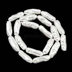 電気メッキガラスビーズ連売り  模造パール  ナゲット  ホワイト  20~22x8~8.5mm  穴：1.2mm  約19個/連  15.75''（40センチメートル）&nbsp;GLAA-H039-03A