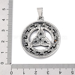 304ステンレスペンダント  トリケトラ/トリニティノットチャーム付きフラットラウンド  アンティークシルバー  38x33x3mm  穴：8x4mm&nbsp;STAS-Q339-03B-AS