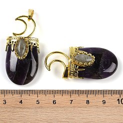 天然石アメジストペンダント  ムーンチャーム  ラックメッキ金メッキ真鍮のパーツ  鉛フリー＆カドミウムフリー  43.5~45x20~22x14.5~15.5mm  穴：6.5x5mm&nbsp;G-L524-17G-07