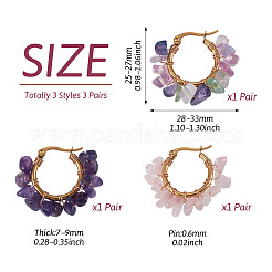 3 Pairs 3 Styles Natural Gemstone Chips Braided Hoop Earrings&nbsp;EJEW-TADJ00003