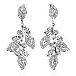 Leaf Brass Micro Pave Clear Cubic Zirconia Pendant Necklaces & Stud Dangle Earrings Sets&nbsp;FS-WG0C938-01