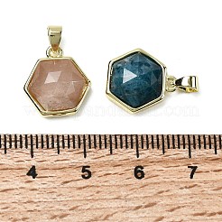 Hexagon Brass & Natural Mixed Gemstone & Shell Pendants Findings Kits&nbsp;KK-D021-01G