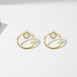 真鍮製クリアキュービックジルコニアサークルスタッドピアス  ゴールドカラー  16x16mm&nbsp;VB4673