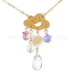 Alloy Cloud & Glass Teardrop Pendant Necklaces with 304 Stainless Steel Chains&nbsp;NJEW-TA00098