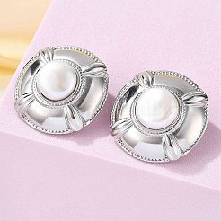 304ステンレススチールスタッドピアス  淡水パールビーズ付き  フラットラウンド  ステンレス鋼色  32mm&nbsp;EJEW-S246-03P