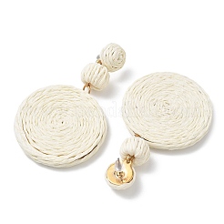 Flat Round Alloy Raffia Dangle Stud Earrings&nbsp;FS-WG4F3C4-05