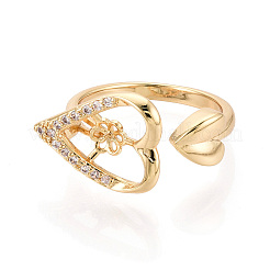Heart Brass Micro Pave Clear Cubic Zirconia Cuff Rings Setting&nbsp;KK-T079-53G