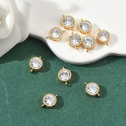 SHEGRACE Brass Pave Clear Cubic Zirconia Flat Round Connector Charms&nbsp;XGRQ3D332-501G