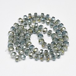 電気メッキガラスビーズセット  虹メッキ  多面カット  フラットラウンド  オリーブ  7~8x5mm  穴：1mm  約78~80個/連  20.86~21.65インチ（53~55cm）&nbsp;EGLA-Q083-8mm-D09