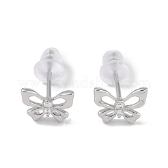 Anti-Tarnish Rhodium Plated Hollow Butterfly 999 Fine Silver Stud Earrings for Women&nbsp;EJEW-S215-24P