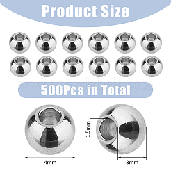 304ステンレススチールスペーサービーズ500個  ラウンド  ステンレス鋼色  4x3mm  穴：1.5mm&nbsp;STAS-DC0015-68