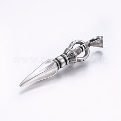 304ステンレスペンダント  ドルジェ金剛  アンティークシルバー  48x12x12mm  穴：10x4mm&nbsp;STAS-O103-19AS