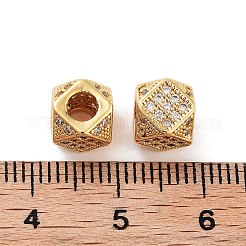 コラム真鍮マイクロパヴェクリアキュービックジルコニアビーズ  18KGP本金メッキ  透明  7x7x7mm  穴：3.5mm&nbsp;KK-S394-01
