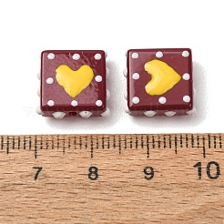 ガラスエナメルビーズ  手描きビーズ  でこぼこした四角形とハート  暗赤色  13x13x5mm  穴：1.2mm&nbsp;GL-CBA33A9-03H