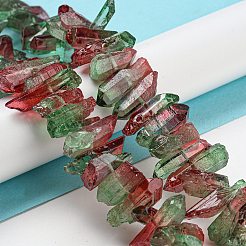 天然染色クォーツビーズ連売り  ツートン  チップ  暗赤色  17~27x5~9x7~9mm  穴：1mm  約66個/連  16.14''（41センチメートル）&nbsp;G-G791-14J