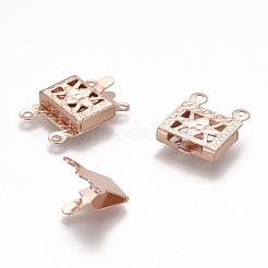 304ステンレススチールボックス留め具  マルチ連クラスプ  1連売り  2ホール  花の長方形  ローズゴールド  4mm  穴：15x10x3mm&nbsp;STAS-P249-05RG