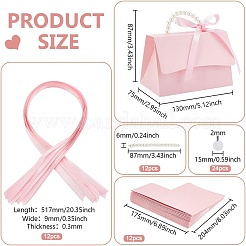 結婚式の記念品キャンディボックスDIYセット  クラフト紙1枚付き  1 pc リボン  ビーズハンドル1個。  2 ペア丸フック & ループ  ハンドバッグの形をした紙のギフトパッケージボックスを作るため  ピンク  13x7.5x8.7cm&nbsp;DIY-WH0250-73E