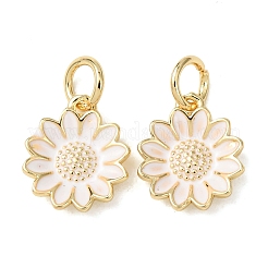 真鍮製エナメルペンダント  花のチャーム  ラックめっき  長持ちメッキ  カドミウムフリー＆鉛フリー  18KGP本金メッキ  丸カン付き  ホワイト  11.5x9.5x2.5mm  穴：3mm&nbsp;KK-P338-19G-03