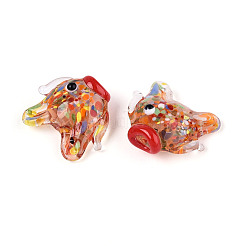 手作りランプワークビーズ  魚  ダークサーモン  14.5~19x17~21.5x9~10mm  穴：1.2~1.4mm  約29~30個/連  17.32~18.50''（44~47センチメートル）&nbsp;LS-LAMP-T023-16E