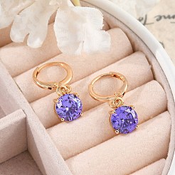 真鍮マイクロパヴェキュービックジルコニアフレンチフックピアス  ラックめっき  長持ちメッキ  鉛フリー＆カドミウムフリー  フラットラウンド  ゴールドカラー  23.5x7.5mm&nbsp;EJEW-K300-03G