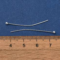 真鍮のボールヘッドピン  鉛フリー＆カドミウムフリー  925銀メッキ  35x0.6mm  ヘッド：2mm&nbsp;KK-H502-03O-S