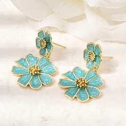 Flower Brass Dangle Stud Earrings&nbsp;EJEW-D352-05G