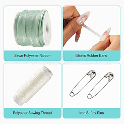 DIYヘアゴム作りキット  ポリエステルリボンを含む  伸縮性のあるゴムバンド  ポリエステル縫糸  鉄製の安全ピンとプラスチック製の糸巻き  ダークシーグリーン  35mm&nbsp;DIY-TA0015-81D
